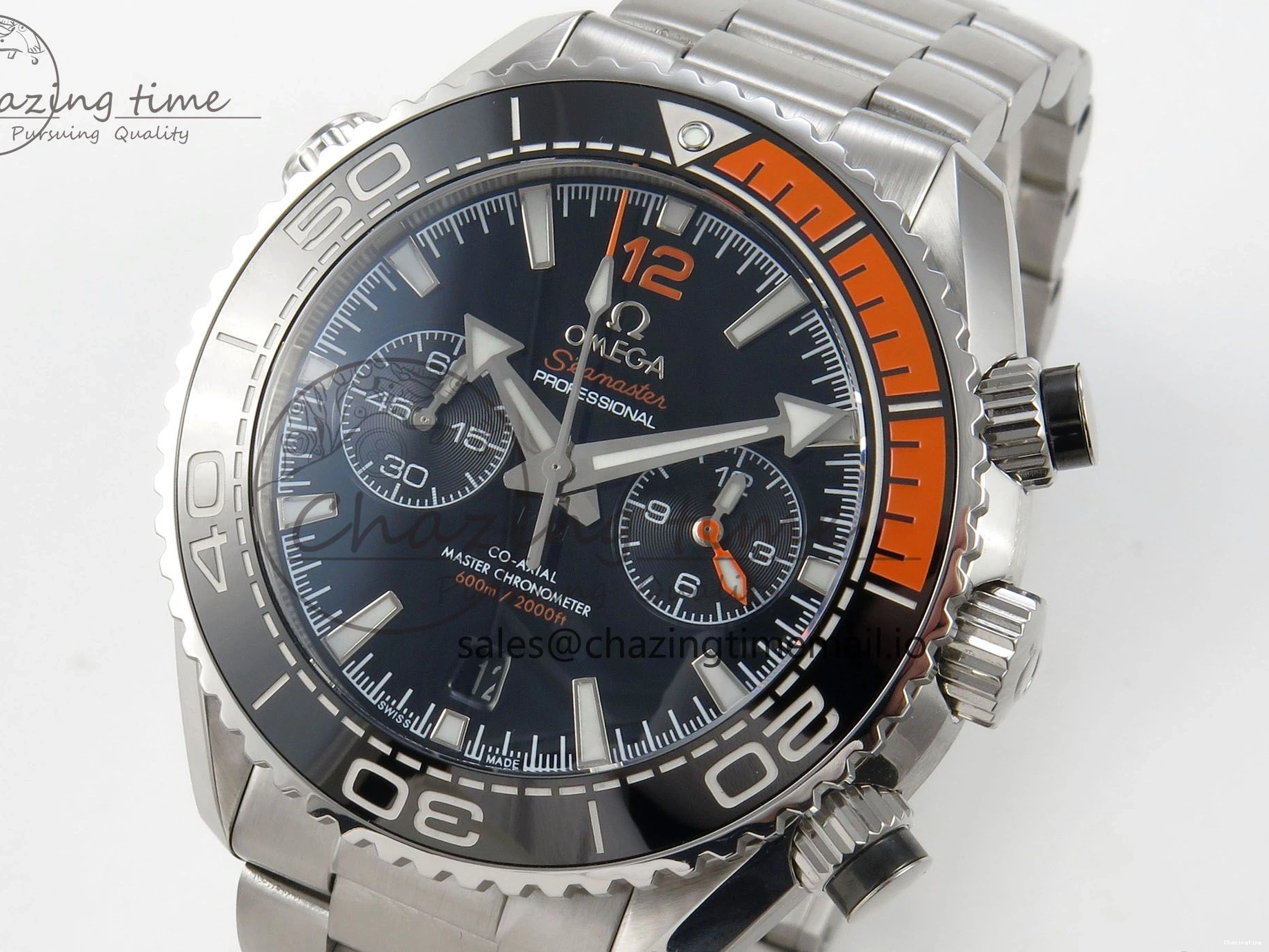 0517 Timeless Planet Ocean 600M Chrono SS VRF 1:1 Best Edition Black Orange Bezel Black Dial on SS Bracelet A 7652